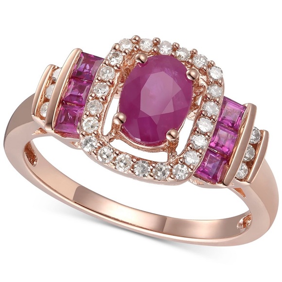 R.H.Macy’s Ruby (1 ct. t.w.) Diamond (1/5 ct. t.w.) Ring 14k Rose Gold Sz 4.75 - Picture 5 of 8